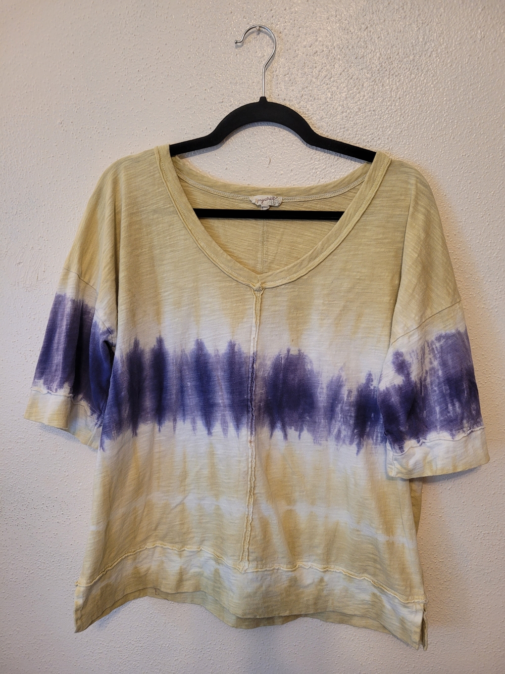 Mystree Tie Dye Slub Cotton Top Large Purple Tan Boho Oversized